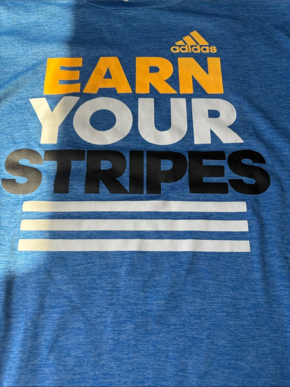 Boys XL adidas Blue Short-Sleeve 'Earn Your Stripes' Graphic Tee